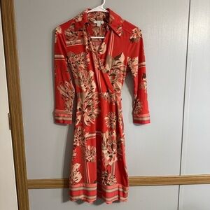 New York & Company Orange Floral Spring Dress Size XS